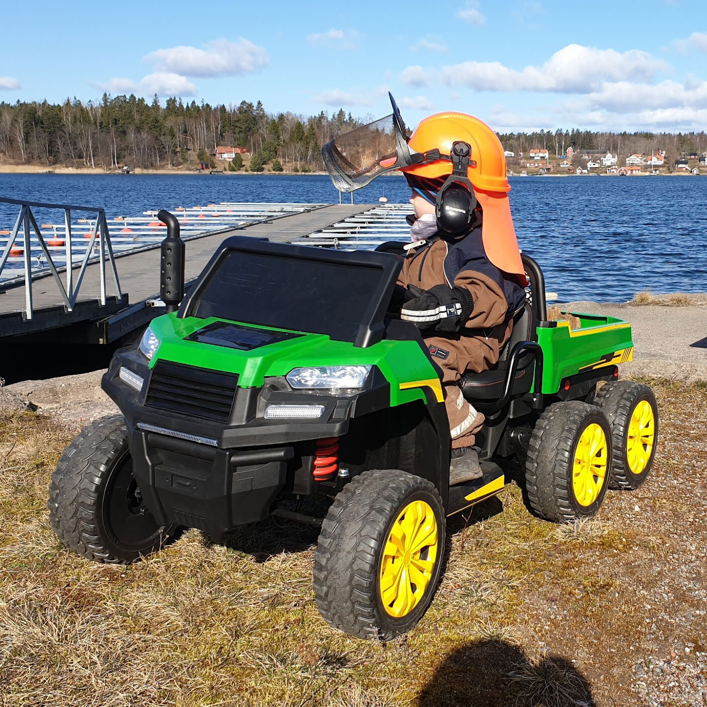 Elbil Truckster 4WD tosædet 12V - Grøn-Grå