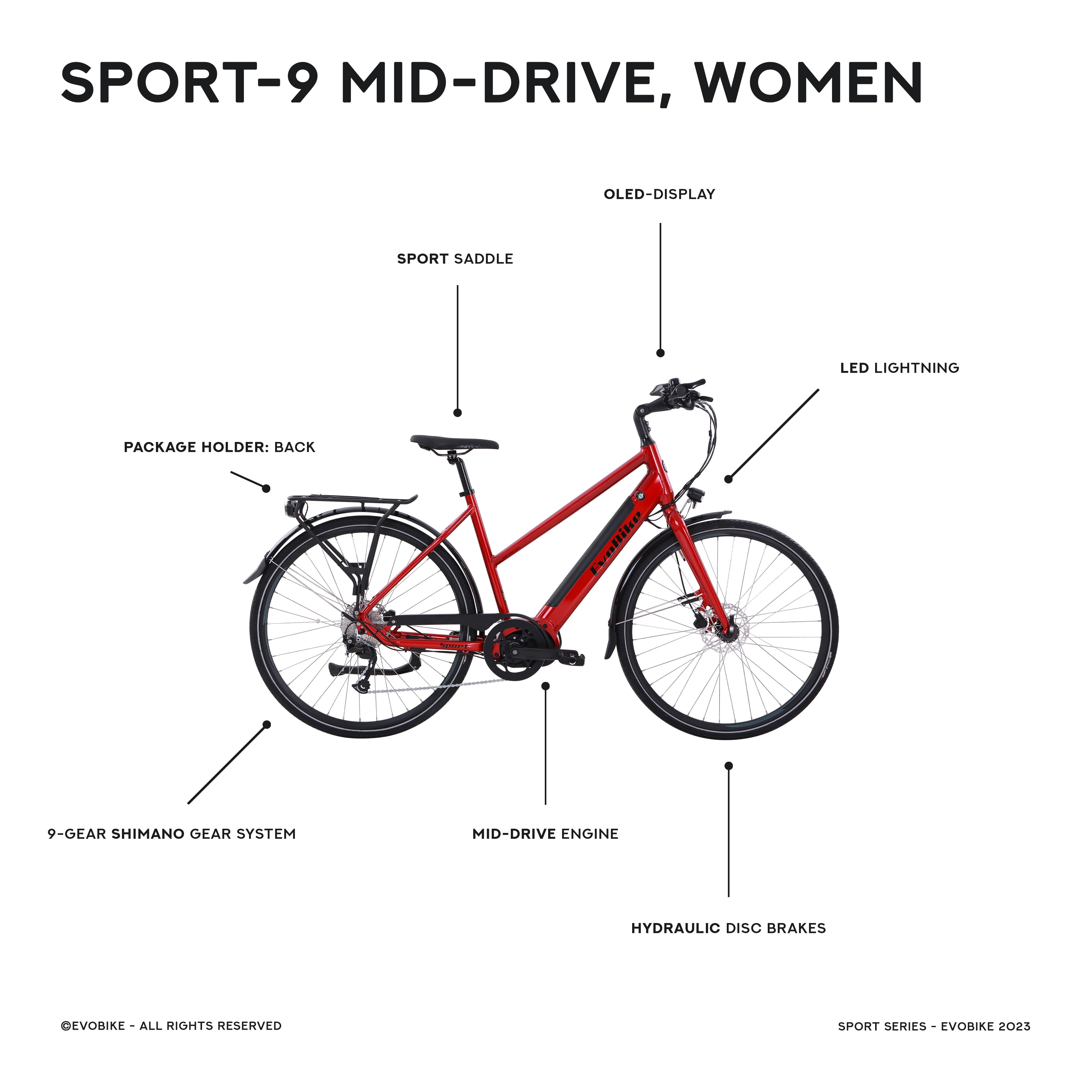 Evobike SPORT-9 Mid-Drive - Dame